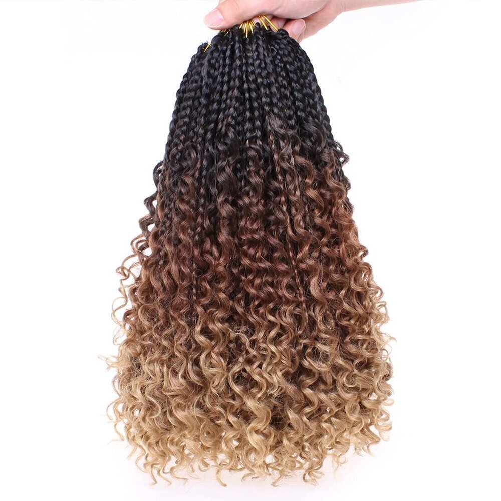 8 Packs 14 Inch Boho Box Braids Crochet Hair with Curly Ends Bob Bohemian Hippie